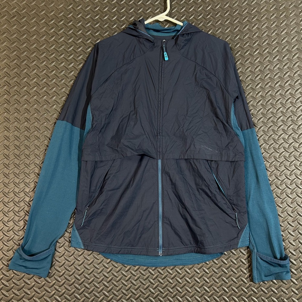 REI Co-op Polartec Hooded Full Zip Jacket Men‎ XL Blue Hybrid Fleece Windbreaker